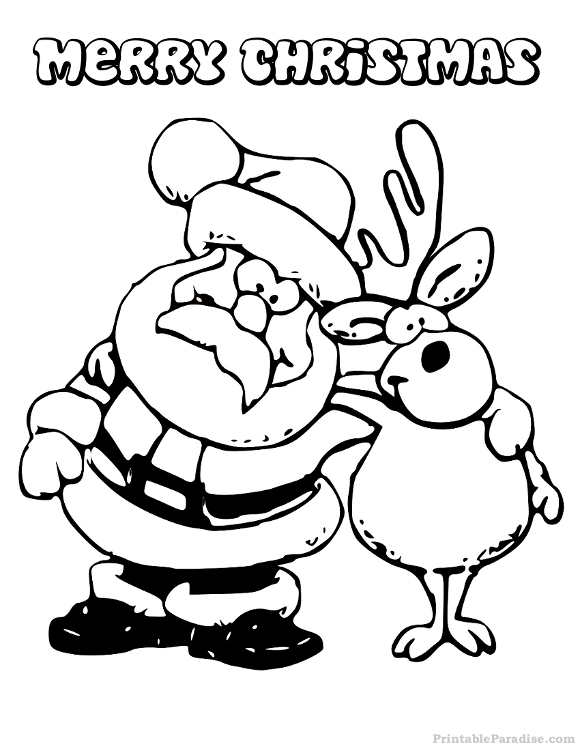 Printable Santa and Reindeer Coloring Page