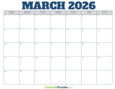 Free Blank March 2026 Calendar
