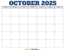Free Blank October 2025 Calendar