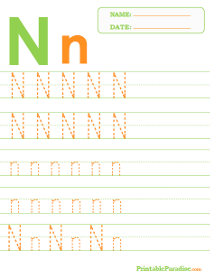 Letter N Dotted Trace Sheet