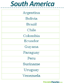 outh American Countries List