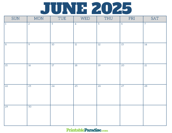 Printable June 2025 Calendar