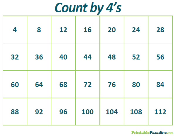Printable Count by 4's Practice Chart
