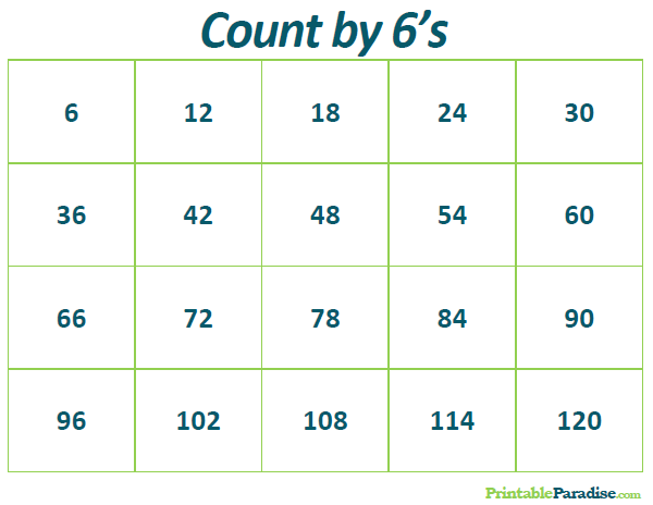 Printable Count by 6's Practice Chart