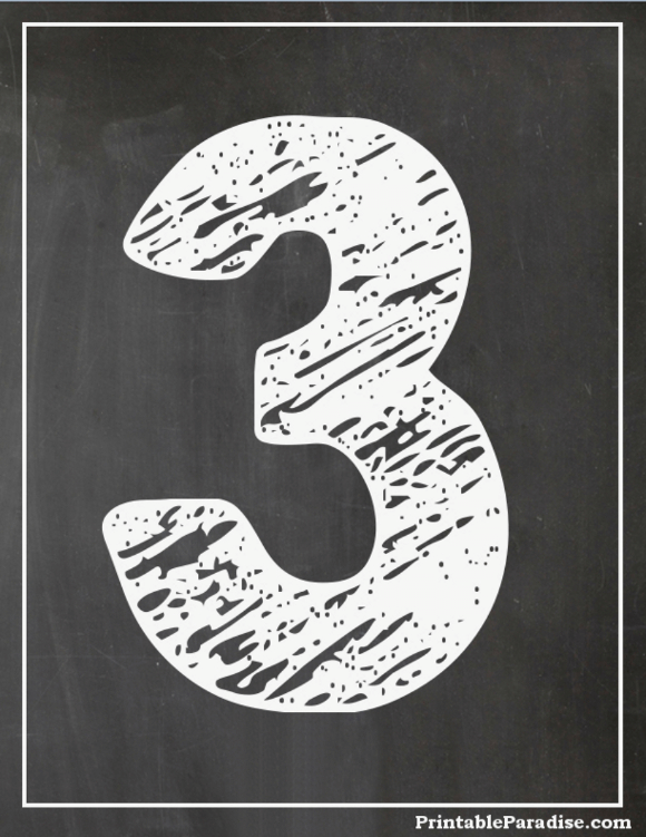 Printable Number 3 With Chalkboard Effect