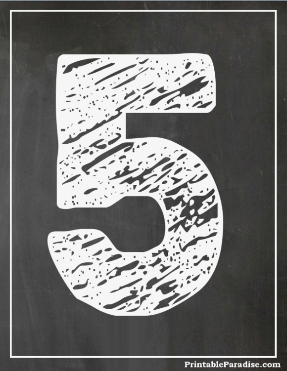 Printable Bubble Number 5 With Chalkboard Effect