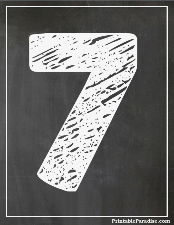 Printable Number 7 With Chalkboard Effect