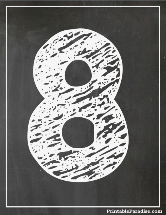 Printable Number 8 With Chalkboard Effect
