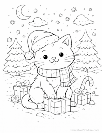 Christmas Cat Coloring Page