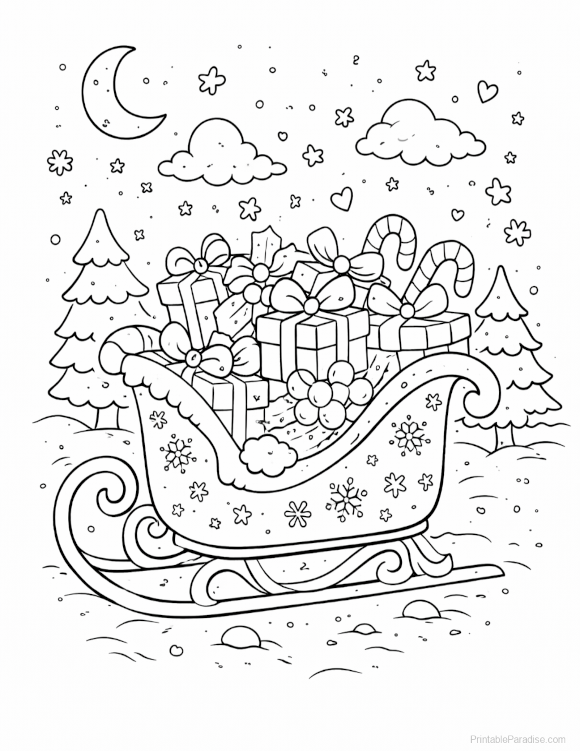 Printable Christmas Sleigh Coloring Page
