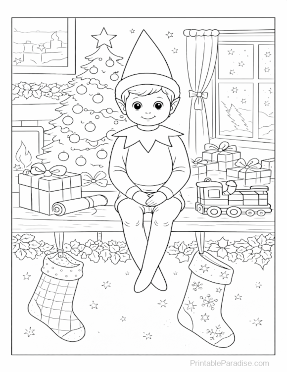 Printable Elf on the Shelf Coloring Page