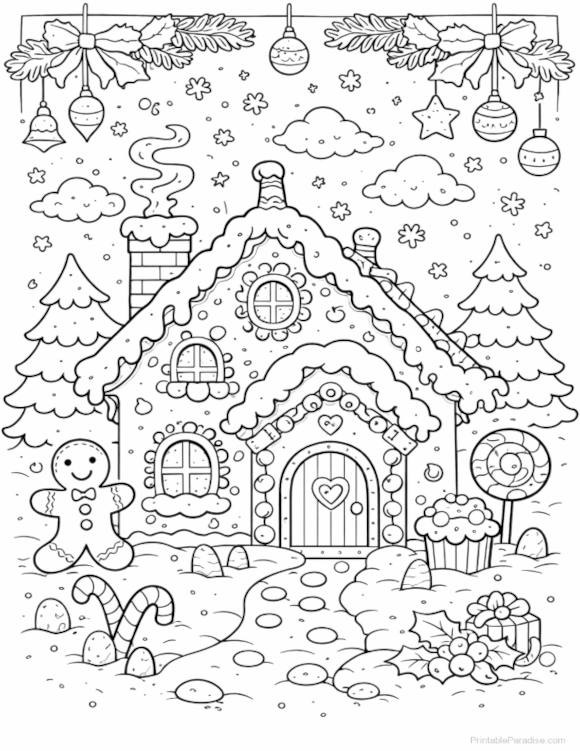 Printable Gingerbread House Coloring Page