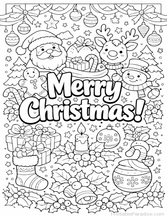 Printable Merry Christmas Coloring Page