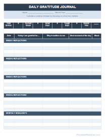 Daily Gratitude Journal Sheet