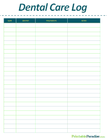 Sheet To Track Dental Care