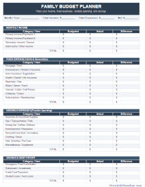 Family Budget Planner Sheet