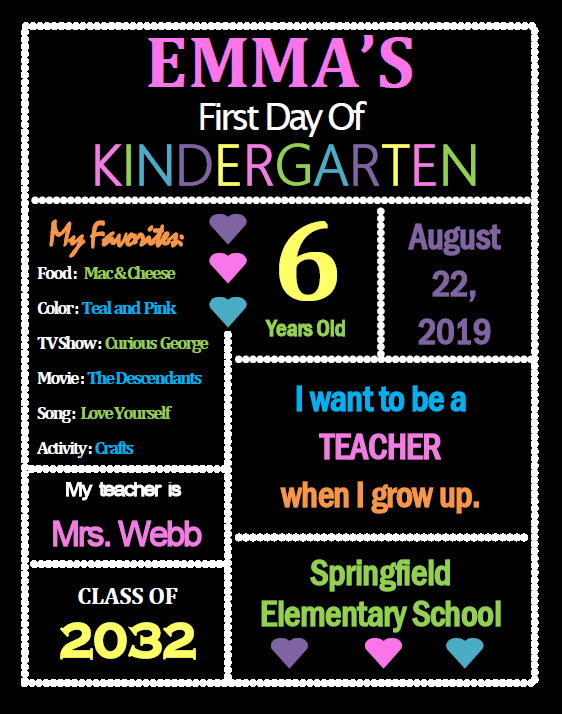 Printable First Day of Kindergarten Sign