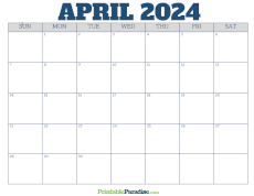 Free Blank April 2024 Calendar