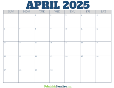 Free Blank April 2025 Calendar