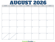 Free Blank August 2026 Calendar
