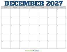 Free Blank December 2027 Calendar