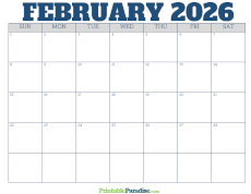 Free Blank February 2026 Calendar