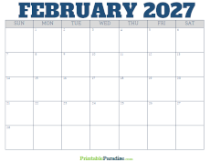 Free Blank February 2027 Calendar