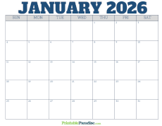 Free Blank January 2026 Calendar