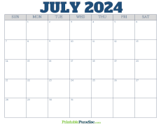 Free Blank July 2024 Calendar