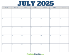 Free Blank July 2025 Calendar