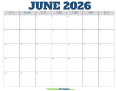 Free Blank June 2026 Calendar
