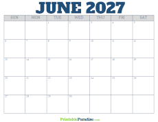 Free Blank June 2027 Calendar