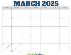 Free Blank March 2025 Calendar