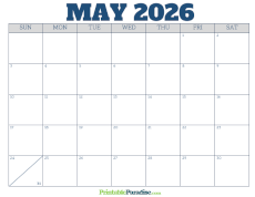 Free Blank May 2026 Calendar