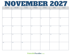 Free Blank November 2027 Calendar