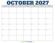 Free Blank October 2027 Calendar