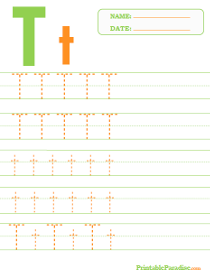 Letter T Dotted Trace Sheet