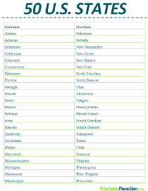 50 US States List