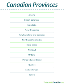 List of Canadian Provinces
