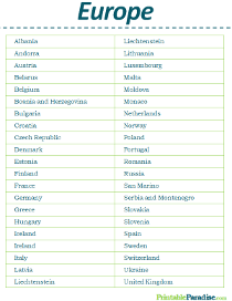 European Countries List