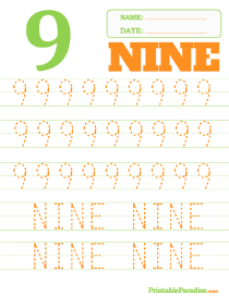 Number 9 Dotted Trace Sheet