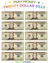 Fake Play Money 20 Dollar Bills