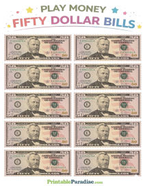 Fake Play Money 50 Dollar Bills