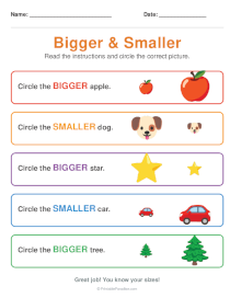 Bigger or Smaller Worksheets