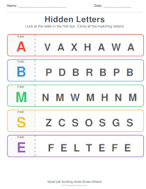 Hidden Letters Worksheets for Preschool