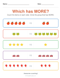 More or Less Worksheets for Preschool