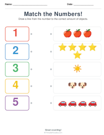 Number to Quantity Worksheets for Preschool