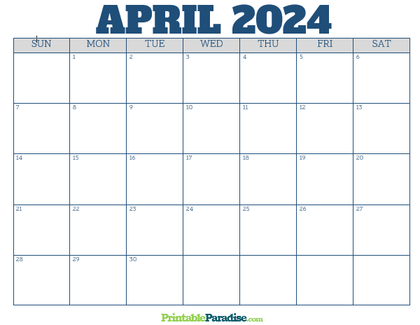 Printable April 2024 Calendar