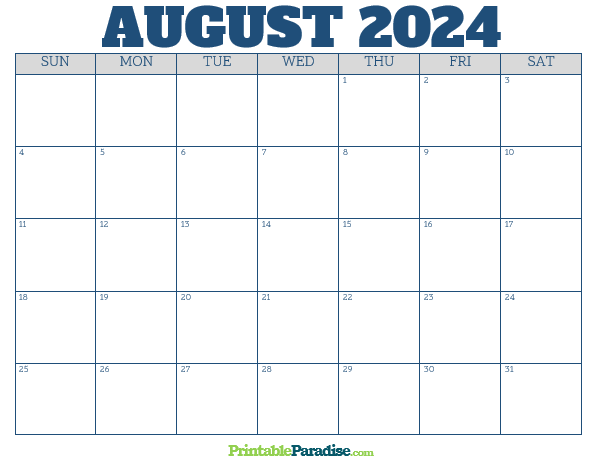 Printable August 2024 Calendar