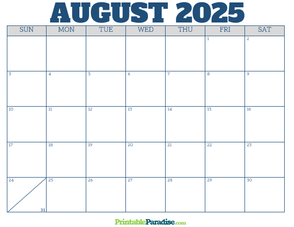 Printable August 2025 Calendar